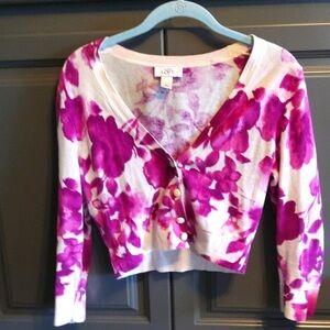 LOFT Pink and Cream Floral Cardigan